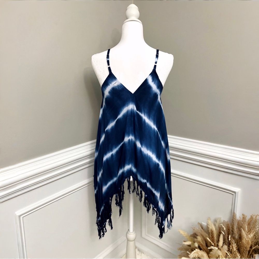 Blue Tie-Dye Fringe Hem Slip Top